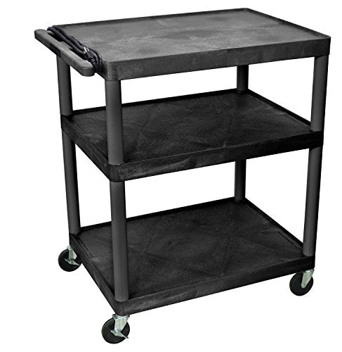 LUXOR LP40E-B 40"H AV Cart - 3 Large Shelves Electric