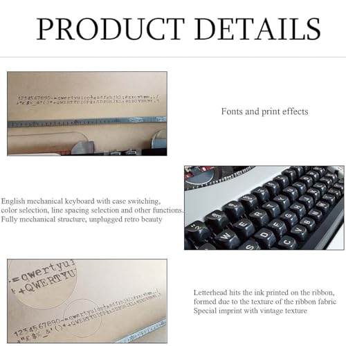 Portable Manual Typewriter with Case, Classic Old Fashioned Manual Typewriter, Wireless Typewriter Keyboard, Mechanical English Typewriter,1980 Classic Nostalgia Portable Retro Manual Typewriter,Black