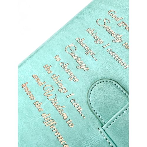 Galileo® Double AA Big Book Cover & 12 Steps & 12 Traditions | PU Leather | Coin Holder | AA Book Covers for Hardcover | AA Gift | Alcoholics Anonymous (Serenity Prayer/Pastel Mint)