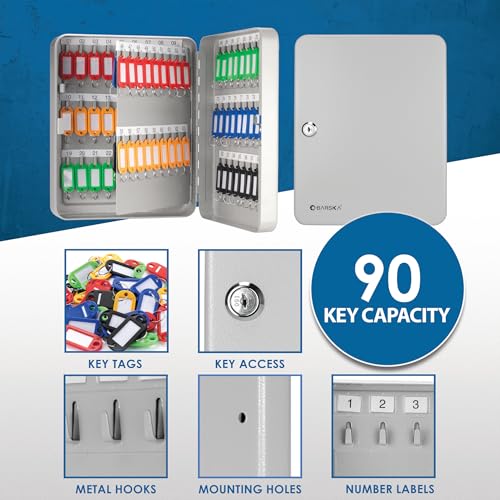 winbest Barska Key Lock Box 90/57 /50 Capacity, Key Holder Wall Mount Lockbox, Steel Key Organizer Cabinet for Home, Office, Property Managers and Rental Hosts (90 Key Position)