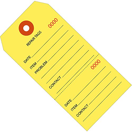 BOX USA Repair Tags, 6.25" x 3.125", Yellow, 2-Part, 1000-Pack