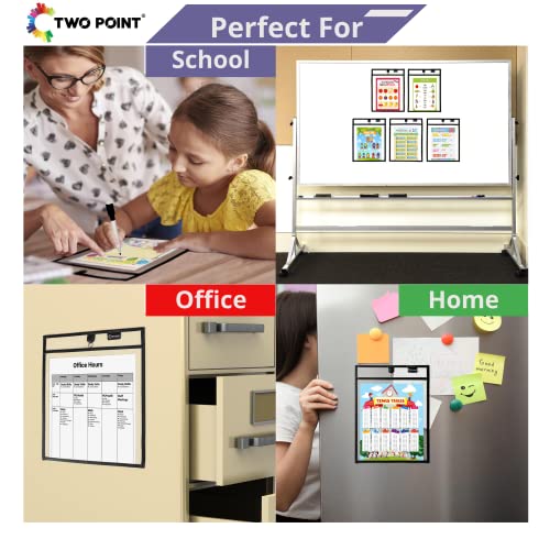 Magnetic Dry Erase Pockets by Two Point (30-Pack) - Portrait - Black Dry Erase Pocket Sleeves, Job Shop Ticket Holders, Clear Paper Sleeves Protector, Magnetic Pouch