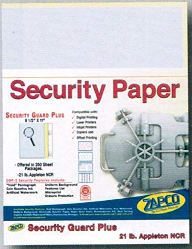 Laser Print Non-Prescription Security Paper (SGP-25-65), with Hidden "Void" Pantograph, Cover Off-White 65-lb, 8.5" x 14", Four Packs (250 Sets Per Pack) - 1000 Sheets