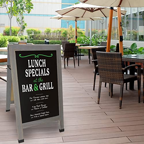 Excello Global Products Large Double-Sided 40x23 Heavy-Duty A-Frame Sidewalk Chalkboard Standing Sign, Includes 10 Chalk Markers, 40 Piece Stencil Set, Chalk and Eraser (Whitewash Grey)
