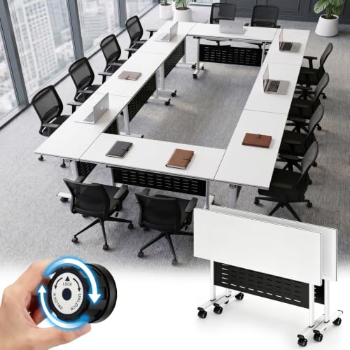 47in Folding Conference OffcieTables, Heavy-Duty Commericial Mobile Table, Modular Training Table with Wheels & Privacy Panel for School Classroom,Library,Training Center,Seminar, Office (2 PACK)