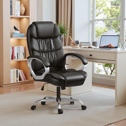 Homall Office Chair High Back Computer Desk Chair, PU Leather Adjustable Height Modern Executive Swivel Task Chair with Padded Armrests and Lumbar Support (Black)