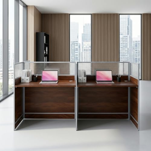 LYDMTSW Office Cubicle Desk, 4 Person Modern Office Workstation Desk with Privacy Partition Staff Table with Cable Management, Modular Office Cubicles Workstations (47.2" Double Computer Desk)