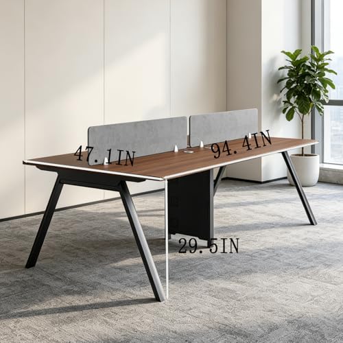 Office Cubicle Desk,4-Person Office Cubicle Workstation,Large Computer Desk with Privacy Panels & Cable Management,Offices Commercial Workspace (Walnut Brown, 94.4IN, Barrier workstation table)