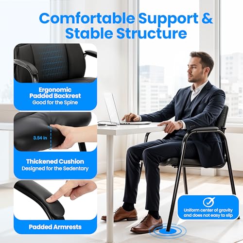 HealSmart 2 Pack Leather Guest Chair with Padded Arm Rest for Office Reception, Waiting Room, Meeting Conference, Lobby Home Desk Table Side Chairs for Seniors, Elderly