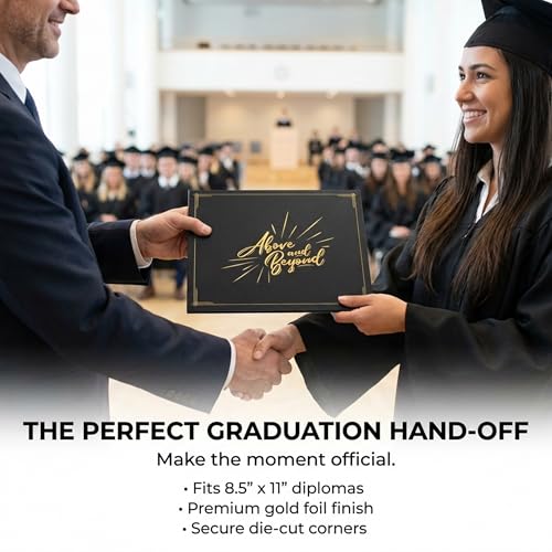 PaperDirect Above and Beyond Certificate Jackets, 9 Inches x 12 Inches Folded, Black with Gold Foil, Certificate Cover for School, Work, Diplomas, Graduation & Awards, Certificate Holder, 10 Count
