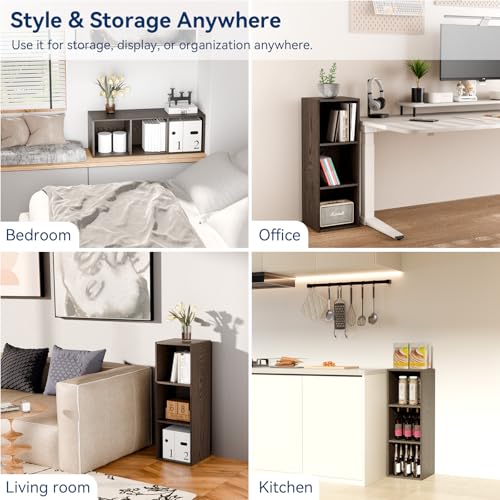 Whitmor 3 Cube Storage Organizer, 3 Tier Stackable MDF Wood Bookcase, Open Storage Display Bookshelf, Storage Cabinet for Living Room, Bedroom, Home, Office, 12.2" L x 11.7" W x 35.6" H, Espresso