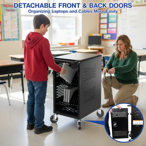 POCHAR Fully Assembled 20 Devices Laptop Charging Cart for Chromebook iPad
