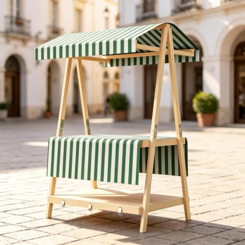 CHBMZ Foldable Wooden Market Display Booth, Portable Two Level Vendor Stand with Canopy, Compact Suitcase Design for Craft Fairs, Farmers Markets, Festivals & Pop Up Events(Green,106cm/41.7in)