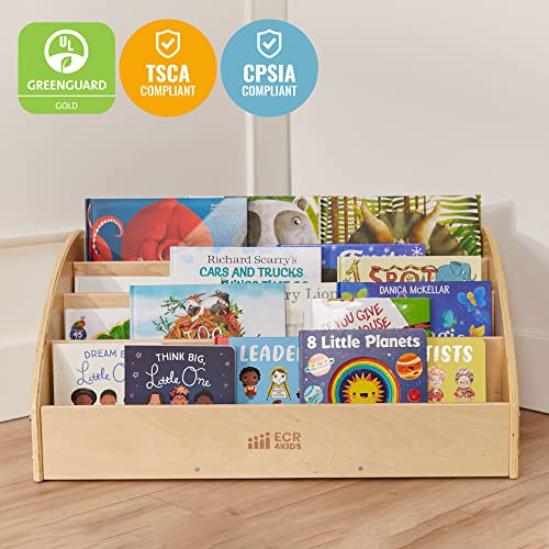 ECR4Kids 4-Shelf Toddler Book Display, Wooden Bookshelf, 30in W, Natural