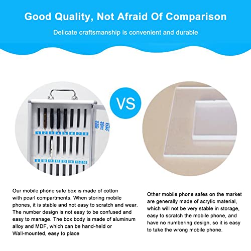 FENOKD Wall-Mounted Aluminum Alloy Cell Phones Storage Cabinet Pocket Chart Storage Locker Box, with Handle and Security Lock, for Classroom Office (Silver 24)，Silver-24
