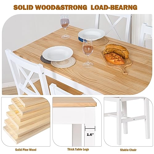 SogesHome 5-Piece Dining Table Set with 4 Chairs - Modern Kitchen and Dining Room Table Set for Home and Restaurant Use, Oka&White