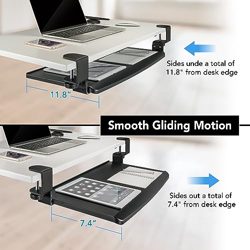 EHO Prime Desk Clamp Keyboard Tray, Under Desk Sliding Retractable Drawer, Ergonomic Space-Saving Platform for Standard Keyboards, Large 20" x 11.5" Workstation Extension