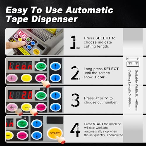 Ribbon Cutting Machine, Automatic Tape Dispenser Cutting 6-60mm Width 999mm Max Cutting Length, Electric Tape Cutting Machine for Office Shipping, Businesses, Home Use