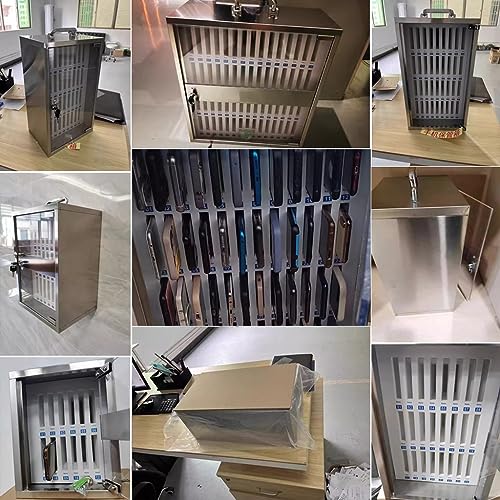 12/24/36/48/60 Slots Wall-Mounted Cell Phone Cabinet Stainless Steel Cell Phones Storage Cabinet Pocket Chart Storage Locker Box With Portable Handle Key Lock & Handwritten Tags ( Color : Silver , Siz