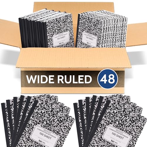 48 Pack - EPI Marble Hardcover Wide Ruled Composition Notebook | 200 Pages (100 Sheets), 9.75 x 7.5 in, Sturdy Sewn Binding | School, Office, Journaling, Notes