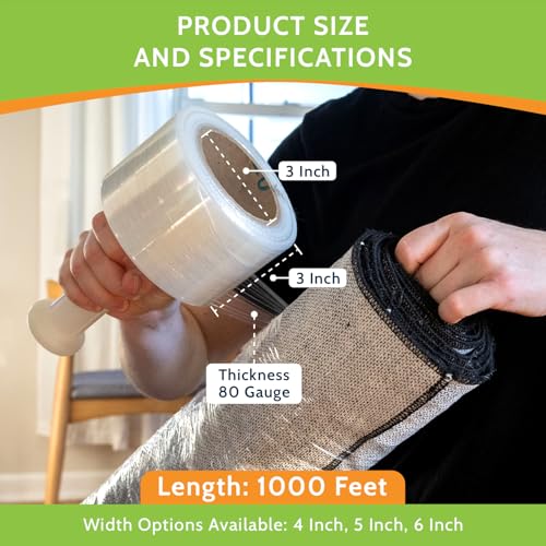 PSBM Mini Stretch Film/Wrap with Plastic Handle 3" x 1000' 80 GA 18 Rolls