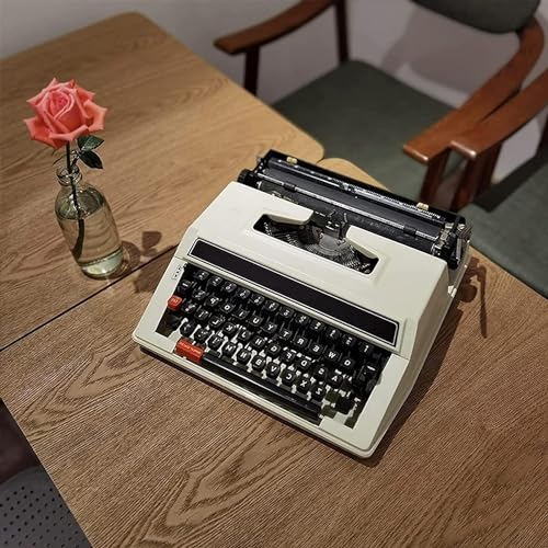 Traditional Portable Manual Typewriter, Machine Typewriter, Old Fashioned Manual Typewriter Portable Flexible Buttons Clear Handwriting with Case- Literary Retro Collection Gift(White)
