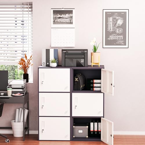 WISUNO 3 Door Vertical Stackable Storage Cabinet with Lock,Anti-Failing Device, Metal Lcoker,Organizer for Office, Home, Gym, School,Employee,Kids. (Grey)