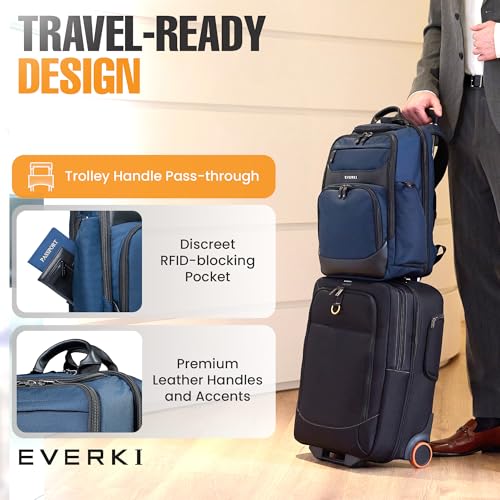 EVERKI Onyx Business Travel Backpack with Laptop Compartment, Navy - 25 L