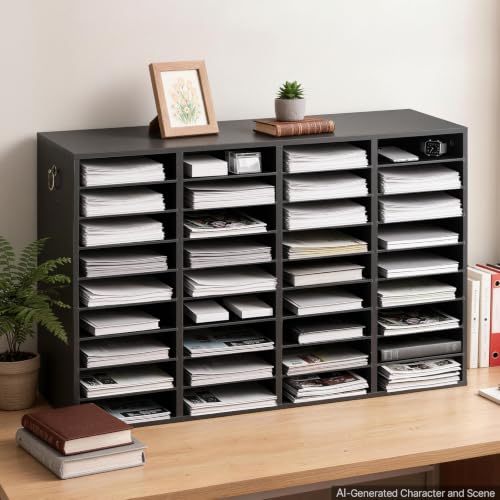VEVOR Wood Literature Organizer 36 Compartments Office Mailboxes Black | Countertop Literature Sorter for Files Documents Papers, with Adjustable Shelves, for Office, Home, Classroom Organization