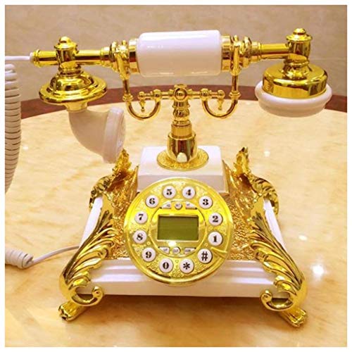 QUANGJN Phone Antique Telephone Gold White Retro Telephone Fashion European Leather Rope Backlht Hands-Free Caller ID Home Antique Landline White