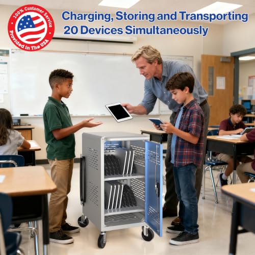 POCHAR Fully Assembled 20 Devices Laptop Charging Cart for Chromebook iPad