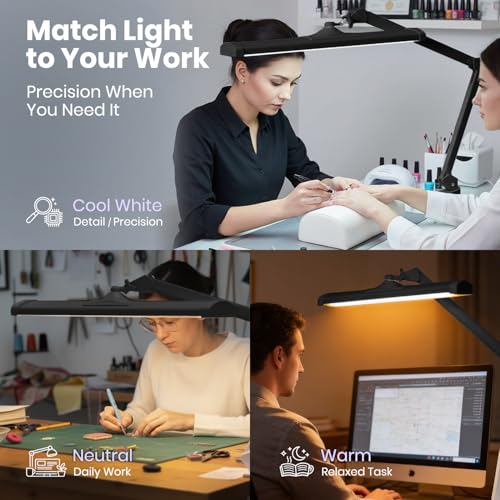Neatfi 3,500 Lumens LED Desk Lamp, Dimmable, 26-Inch Shade, CCT (Black)