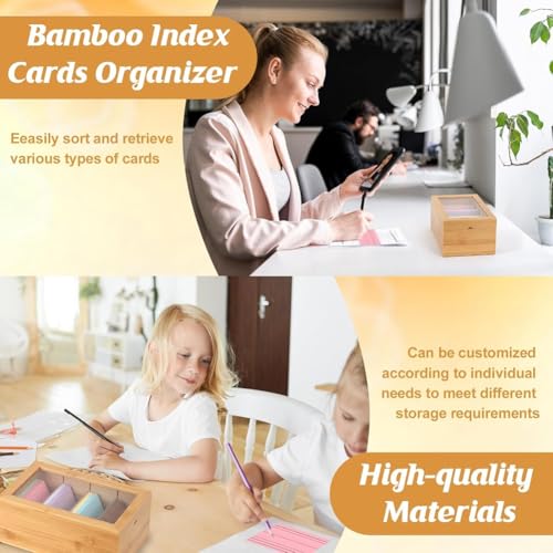 Raxmolo Bamboo Index Card Organizer with 3x5 Index Card Holder Box, Divider Recipe Box with Lid(4 Compartments) for 1200 Cards