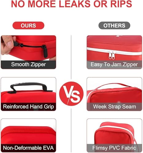 CAIMIAO Portable First Aid Kit Bag, Red Semi-Rigid Waterproof Medical Emergency Kit,Survival Emergency Box, for Home and Travel, Camping, Office