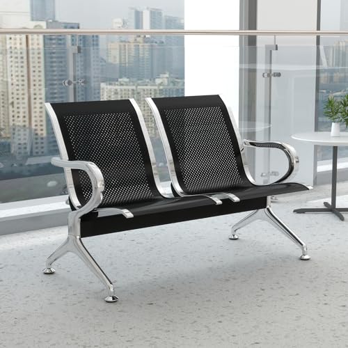 KINTNESS Waiting Room Chair - 2 Seat Reception Chair Benches Office Guest Chairs Heavy Duty Waiting Room Chairs with Arms for Lobby, Office, Bank, Hospital Bench, Black