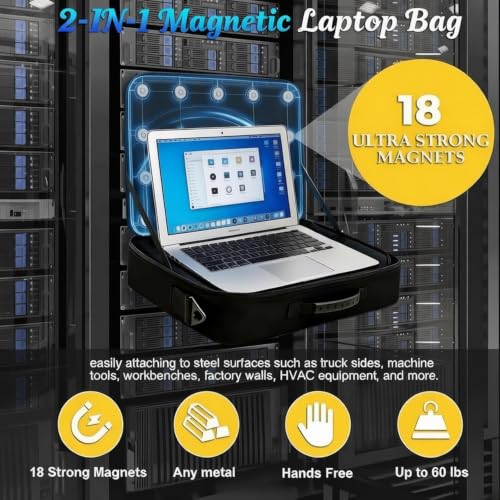 Portable Magnetic Laptop Stand, 2-in-1 Hands-Free Workstation w/60 lb Capacity, Magnetic Toolbox with 18 Strong Magnets for Field Work, HVAC, Maintenance & Technicians