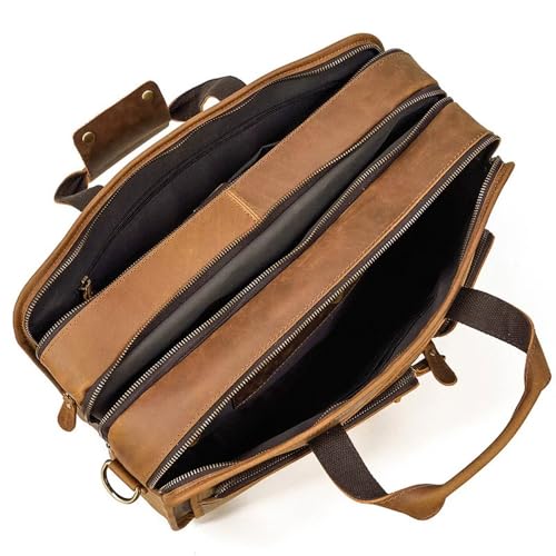 Mens Messenger Bag Vintage Leather Laptop Briefcase Large Laptop Bag Satchel Bag Computer Shoulder Bag(Brown)