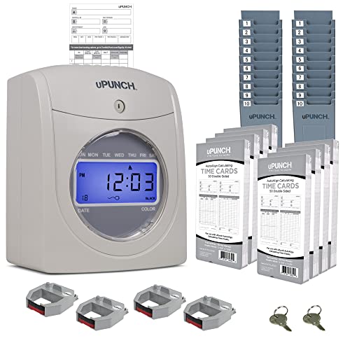 uPunch HN4540 Comprehensive Small Business Start-Up Kit: AutoAlign Calculating Time Clock System with 400 Time Cards, Ribbons, and Racks