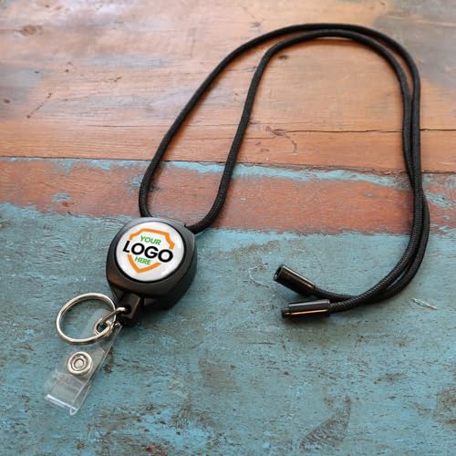 25 Pack - Custom Logo Retractable Sidekick Badge Reel Lanyard Combo with Dome Label - Heavy Duty Personalized ID Lanyard Badge Holder with Key Ring for Professional Branding by Specialist ID