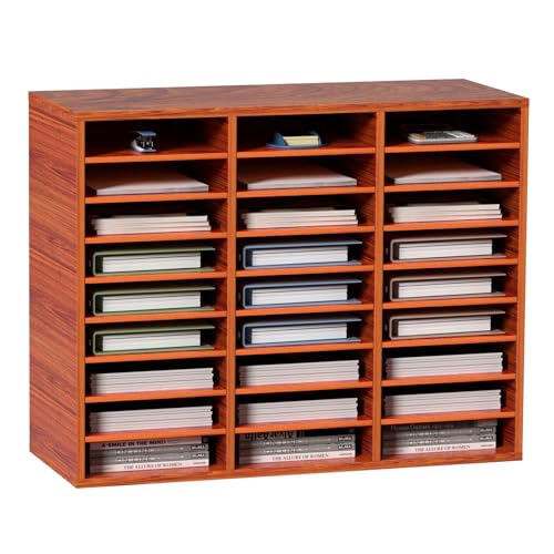 VEVOR 27 Compartments Wood Literature Organizer, Adjustable Shelves, Medium Density Fiberboard Mail Center, Office Home School Storage for Files, Documents, Papers, Magazines, Brown