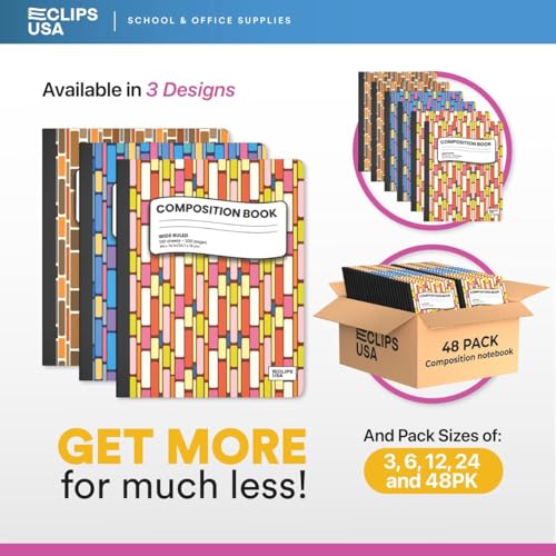 Composition Notebooks Wide Ruled Composition Notebook Hard Cover Composition Notebook 3 Geometric Design Colors 100 Sheets 9.75″ x 7.50″ (48 Pack)