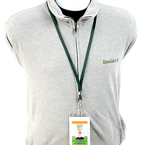 Specialist ID Bulk 100 Pack Non Breakaway Lanyards with Bulldog Clip - Flat Braid Woven Non-Breakaway Lanyard with Steel Alligator Clip Badge Holder for School, Work, & Events (Forest Green)