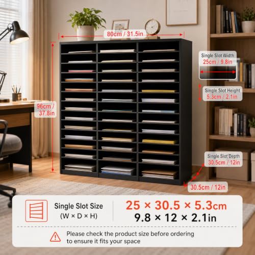 Literature Organizers | 48 Compartment Medium Oak Economical Organization | Wood Literature Sorter | Office Mailbox with Adjustable Shelves | Literature Storage Cabinet Classroom Keepers | Black