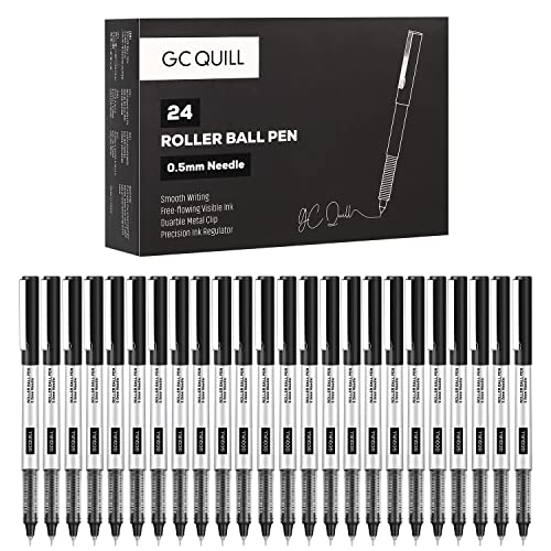 GC QUILL 48 Rollerball Pens 0.5mm Needle Point Black Liquid Ink Pens 24 and Blue Liquid Ink Pens 24 for Bullet Journaling, Office Supplies for Writing, Taking Notes & Sketching BKL48