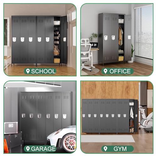 VIYET 3 Door Metal Lockers for Employees,Heavy-Duty Hooks,72" Secure Storage for Home,Offices,Schools & Gyms | Black