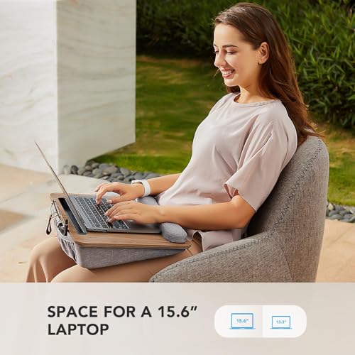 HUANUO Laptop Lap Desk with Cushion, Fit up to 15.6" Laptops, Woodgrain
