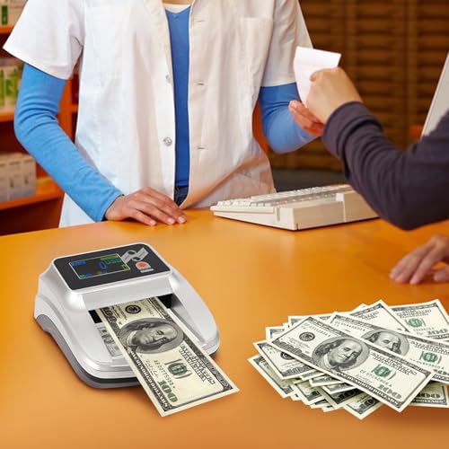 Money Counter Machine with Value Count, Dollar Bill Detector with 5 Anti‑Counterfeit Detection, Compact Currency Counter for Bank Retail Store Shops Restaurants