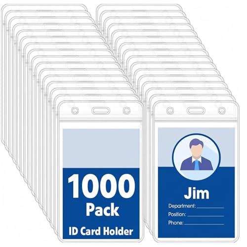 1000 Pack Heavy Duty Waterproof Badge Holders - Resealable PVC ID Cards Holders for Office Passes, Licenses, and Access Cards 2.5x3.5 inches