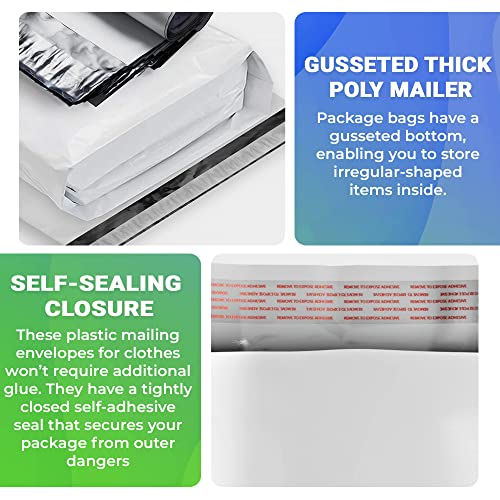 AMIFF Poly Mailers 19 x 24 Inch with 4 Inch Gusset, 2.5 Mil White Shipping Bags, Self Seal Lip Tape, Expandable Mailing Envelopes for Clothing and Packaging, 200 Pack