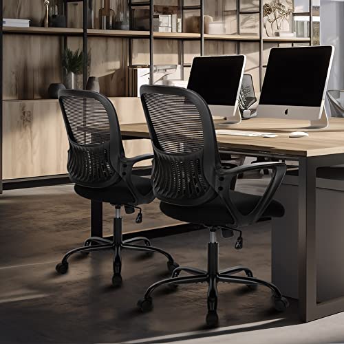 KMFurnila Mesh Office Chairs Managerial Executive Chair, Ergonomic Mid-Back Swivel Computer Desk Chair with Wheels, Comfortable Lumbar Support Comfy Arm for Home Bedroom Study Student, Ink
